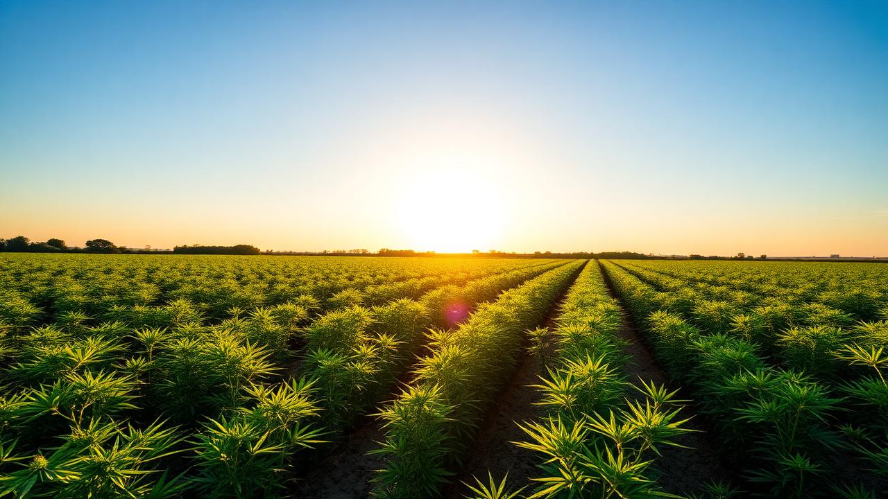 Life Gold Farms organic hemp fields at sunset