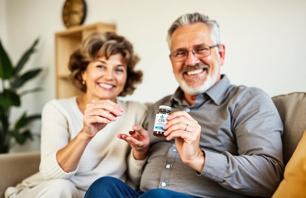 Happy couple using Life Gold Farms CBD Gummies